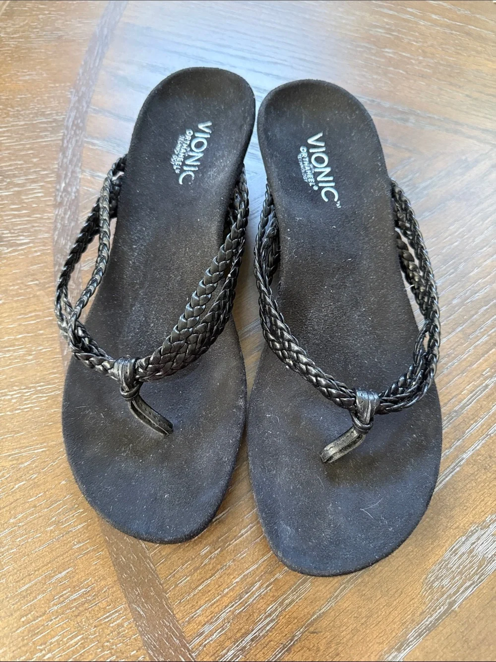 Vionic Black Braided Wedge Sandals